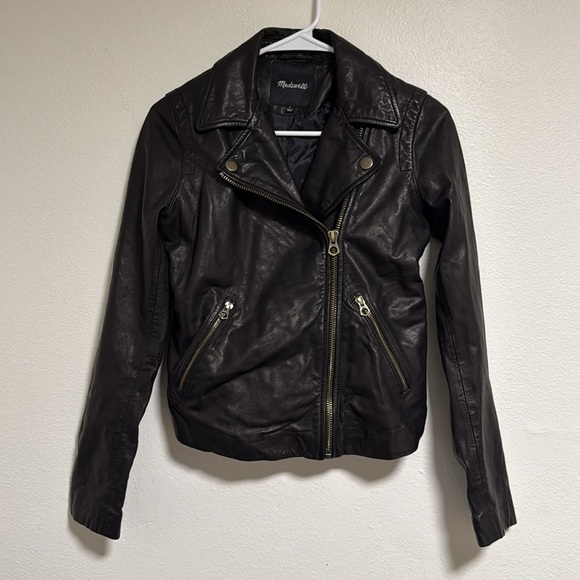 Madewell Washed Leather Motorcycle Jacket, Black w/Brass Hardware Edition, NWOT - Picture 5 of 11